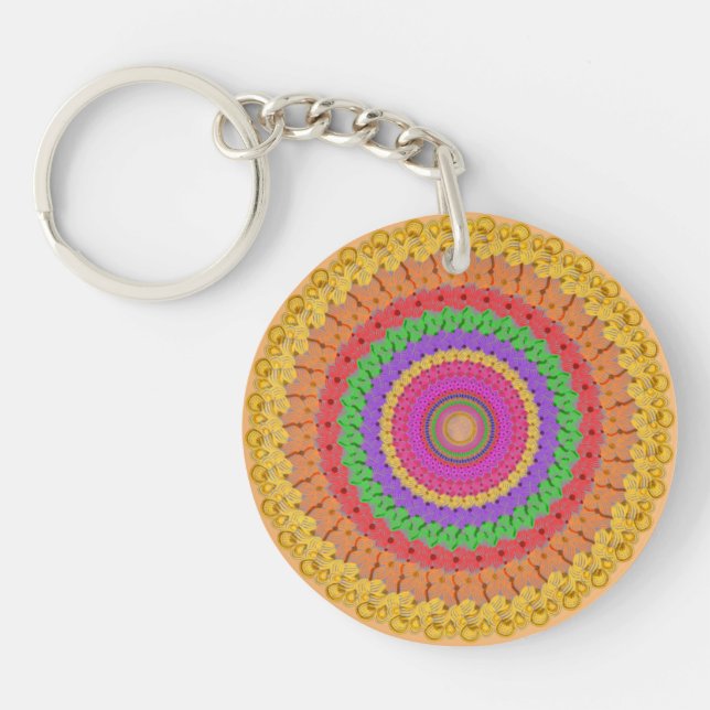 Llavero Estilo de crochet amarillo Mandala Ball - (Frente)