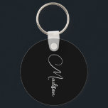Llavero Estilo de escritura moderna Nombre de guión negro<br><div class="desc">Una cadena de teclas de nombre de guión simple y elegante con tipografía en blanco sobre negro. estilo minimalista.</div>