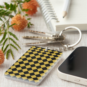 Llavero Estilo de Patrón de Chevron Negro y Dorado Metálic