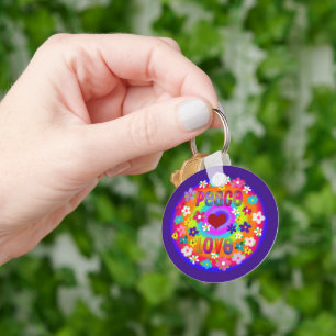 Llavero Estilo Hippie Retro Paz Amor Flores Arcoiris