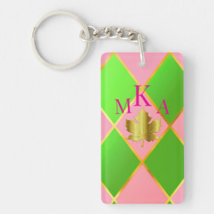 Llavero Estilo Monogramado rosa y arglo verde