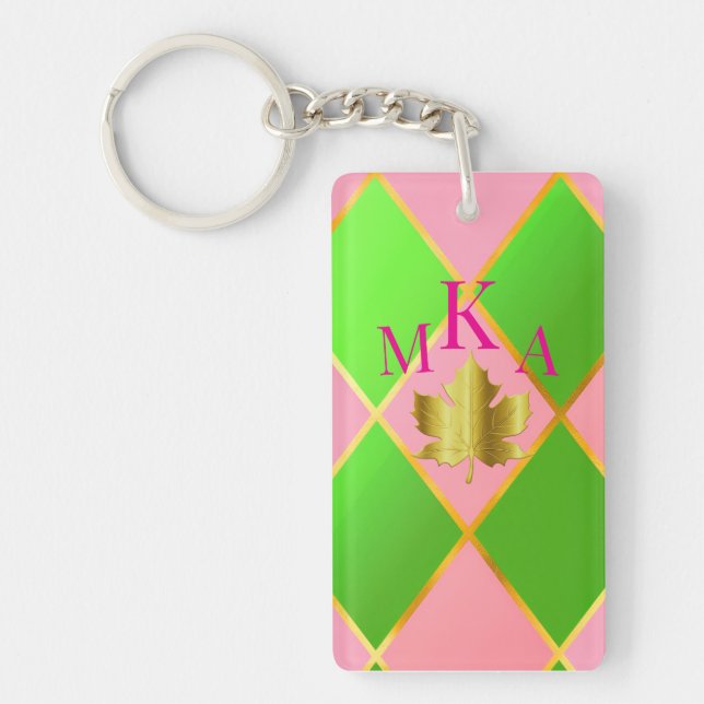 Llavero Estilo Monogramado rosa y arglo verde (Frente)