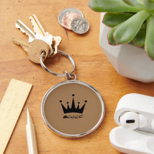 Llavero Estilo Premium Round Queen Texto con Corona Negra