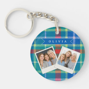 Llavero Estilo Preppy Personalizado de Cuadros Azules Pers