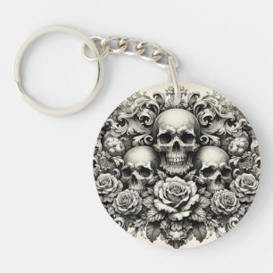 Llavero Estilo Vintage Gótico Elegante Calaveras y Rosas