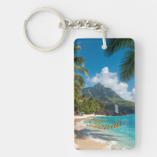 Llavero Estilo Vintage Hawaiano Palmas Mar Azul Cielo Viaj