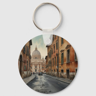 Llavero Estilo Vintage Roma Viaje Italiano Acuarela