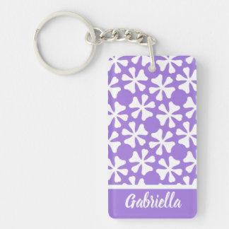 Llavero Estilo Violeta Lila y Patrón Geométrico Blanco