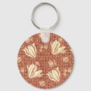 Llavero Estilo William Morris Patrón Floral de Lirio Rojo