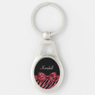 Llavero Estilo Zebra Roja Imprimir FAUX Glitz Bow Con Nomb