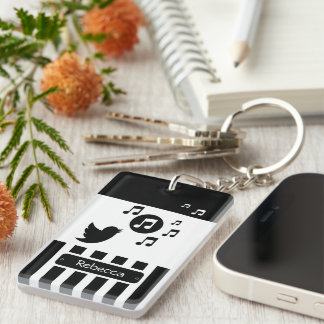 Llavero Estiloso Songbird Black White Personalizadas Strip