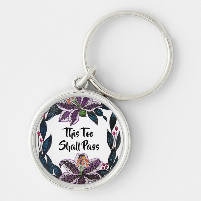 Llavero "Esto también pasará" acuarela Lily Wreath (Frente)