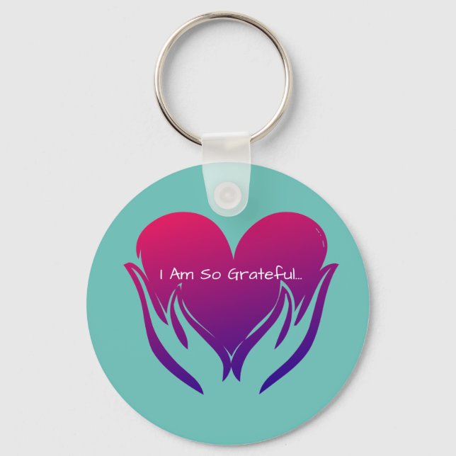 Llavero Estoy tan agradecido por el corazón en manos rosas (Anverso)
