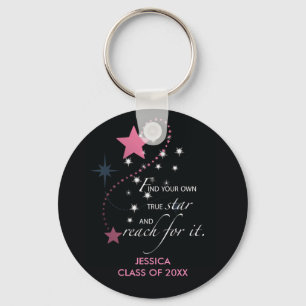 Llavero Estrella de graduación, rosa sobre negro