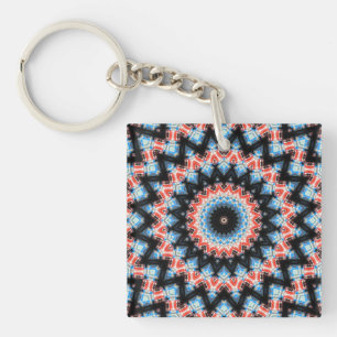 Llavero Estrella de Mandala negra, azul y roja