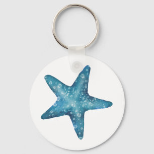Llavero Estrella de mar azul acuarela náutica