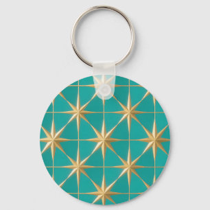 Llavero Estrella dorada geométrica Teal Mediocentury