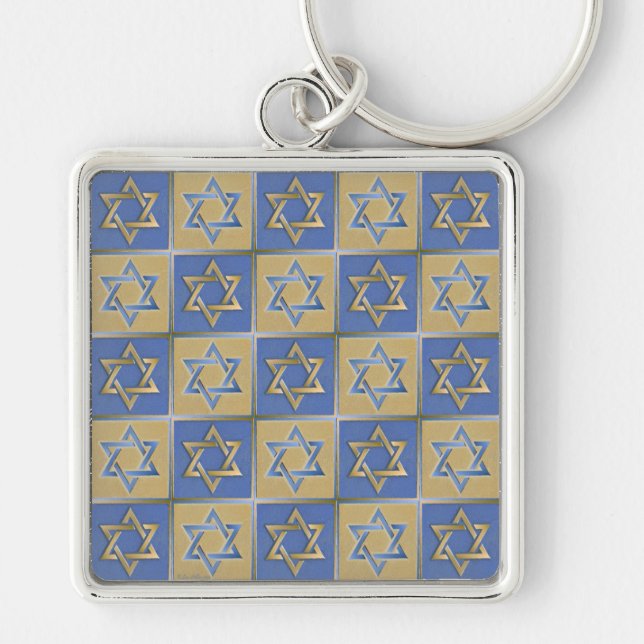 Llavero Estrella Judaica De David Metalizado Gold Blue (Frente)
