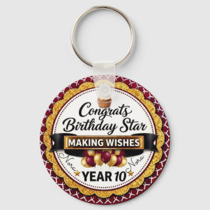 Llavero Estrella Personalizada de Cumpleaños Elegante Purp