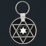 Llavero Estrella redonda de David<br><div class="desc">Estrella de David en blanco y negro en círculo.</div>