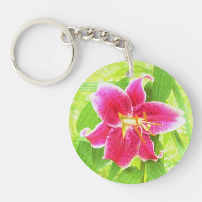 Llavero Estrella rosa profunda bonito Lily en verde anime (Frente)