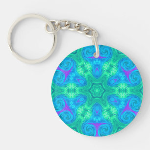 Llavero Estrella y curvas en azul y rosa verdes