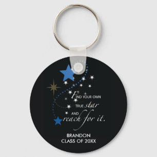 Llavero Estrellas azules de graduación en Inspirador negro