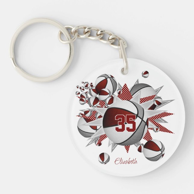 Llavero estrellas de baloncesto gris maroon chicas (Frente)