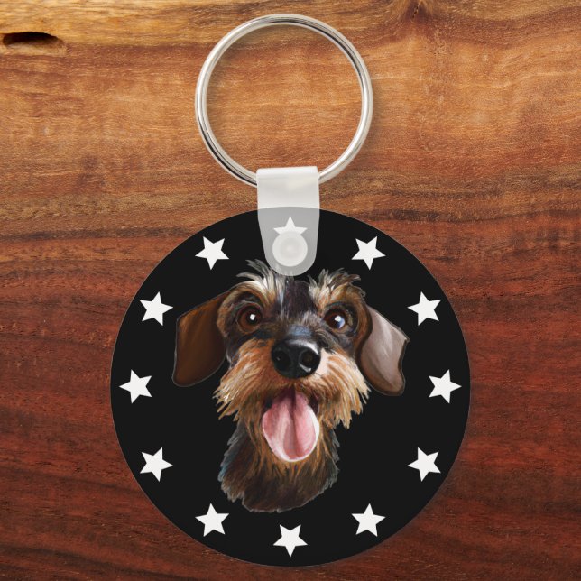 Llavero Estrellas de Dachshund con cable (Anverso)
