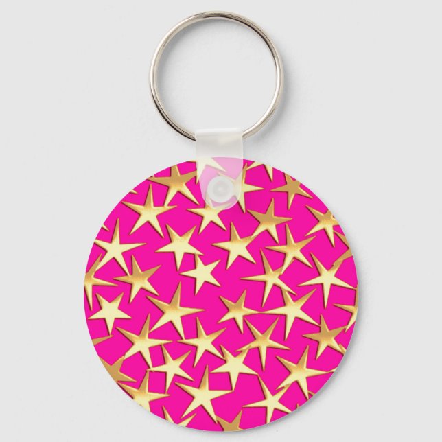 Llavero Estrellas de oro en rosa fucsia (Anverso)