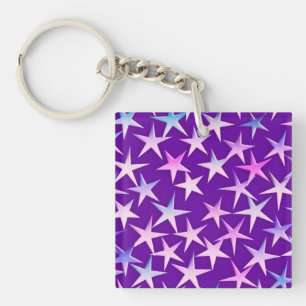 Llavero Estrellas de raso, lavanda sobre púrpura