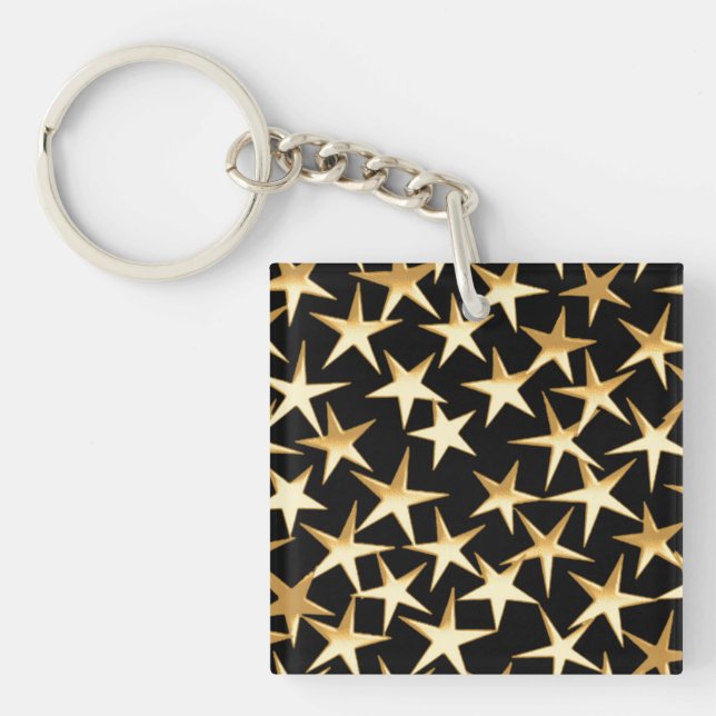 Llavero Estrellas doradas sobre fondo negro (Frente)