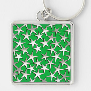 Llavero Estrellas plateadas en verde esmeralda