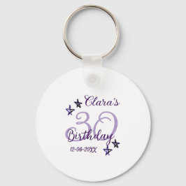 Llavero Estrellas purpurinas moradas 30 años retro moderno