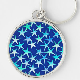 Llavero Estrellas satinadas, azul pálido sobre cobalto