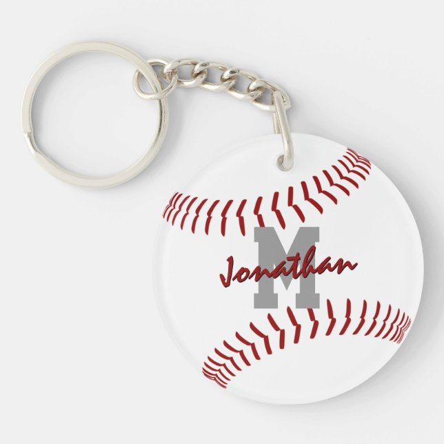 Llavero etiqueta mínima de béisbol blanco rojo (Frente)