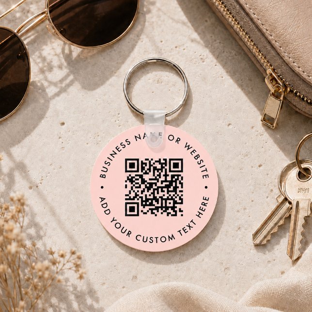 Llavero | Etiqueta rosa con código QR personalizad (Interactive editable QR code pink keychains to promote your business, products or services.)