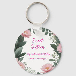 Llavero eucalipto verde de flor rosa vintage 16 años