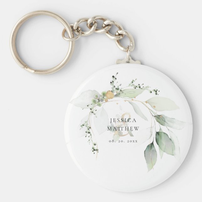 Llavero Eucalipto verde y dorado moderno   (Frente)