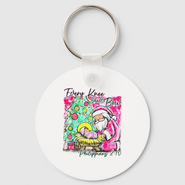 Llavero Every Knee Shall Bow Santa Christmas Nativity Scen (Anverso)