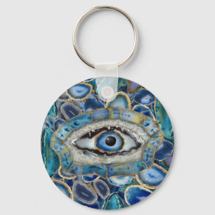 Llavero Evil Eye Amulet Blue Geodes and Crystals