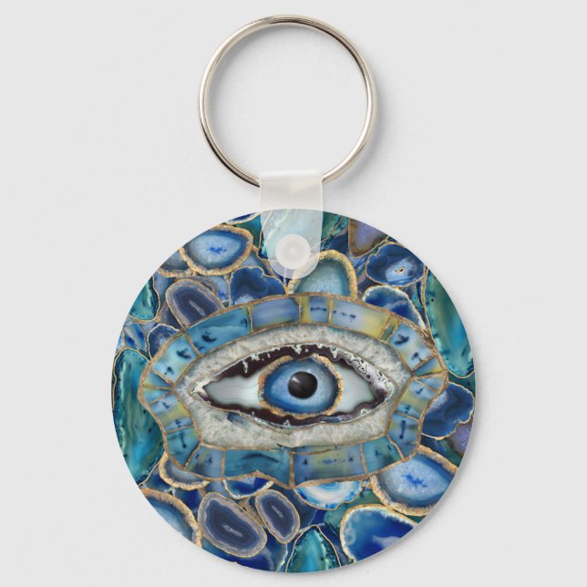 Llavero Evil Eye Amulet Blue Geodes and Crystals (Anverso)
