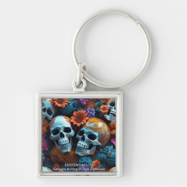 Llavero EXISTENCIAL LITE Memento Mori Lovers Skulls (Frente)