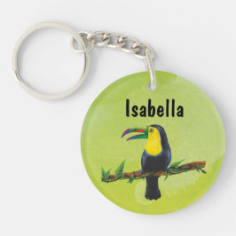 Llavero Exotischer Tucan mit Aquarell Hintergrund grün