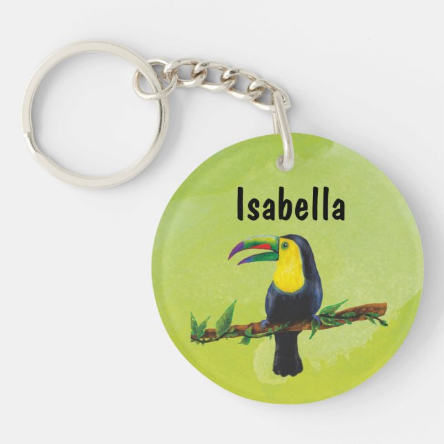 Llavero Exotischer Tucan mit Aquarell Hintergrund grün (Frente)