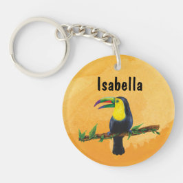 Llavero Exotischer Tucan mit Aquarell Hintergrund orange