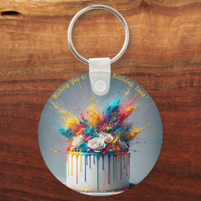 Llavero Explosión de Alegría - Feliz Pastel de Cumpleaños (Anverso)