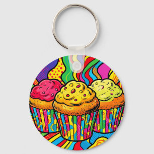 Llavero Explosión de Cupcakes de Arcoíris Pop Art