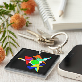 Llavero Explosión de estrella geométrica de múltiples colo