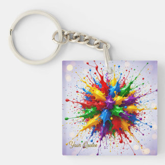 Llavero Explosión de pintura líquida colorida arte abstrac
